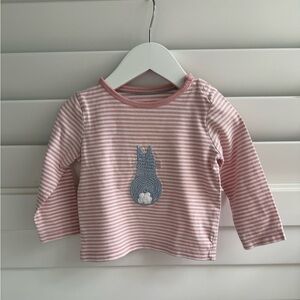 Baby Boden Pink and White Striped Long Sleeve Tee with Cat Design